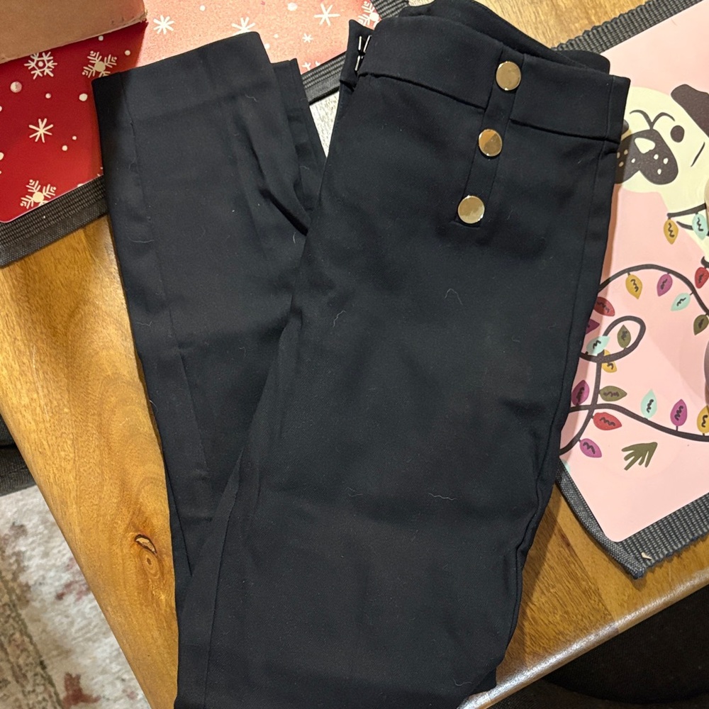 LOFT Black Skinny Dress Pants with Gold Buttons